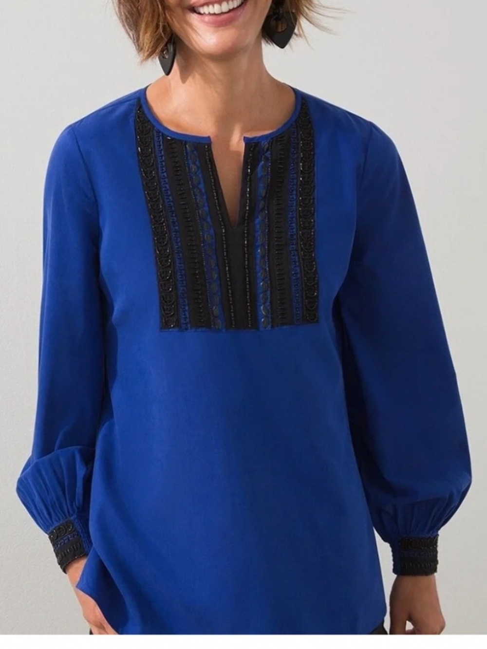Chico’s Embellished Colorclock Top in Cobalt Combo Sz M EUC $109R - Picture 5 of 13